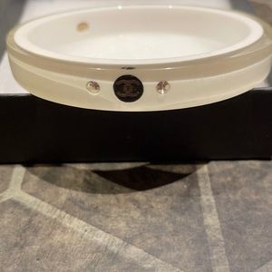 Chanel CC White Resin Bangle Bracelet